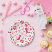 かわいいガーリー ピンク レッド ディスコカウガール エステティック ペーパープレート (パーティー)