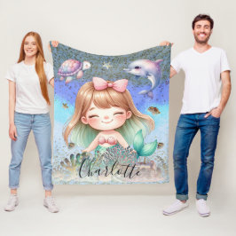 かわいいガーリー「海の下の人魚」ブロンドの髪 フリースブランケット