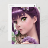 かわいいガールと子猫はがき ポストカード (正面/裏面)