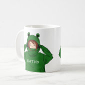 かわいいガールウィンググリーンカエルフード付きスウェットシャツスケッチ コーヒーマグカップ (正面左)
