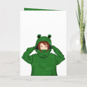 かわいいガールウィンググリーンカエルフード付スケッチ誕生日 カード (裏面)