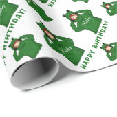 かわいいガールウィンググリーンカエルフード付スケッチ誕生日 ラッピングペーパー (ロールコーナー)