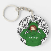 かわいいガールウィンググリーンカエルフード付スケッチ キーホルダー (正面)