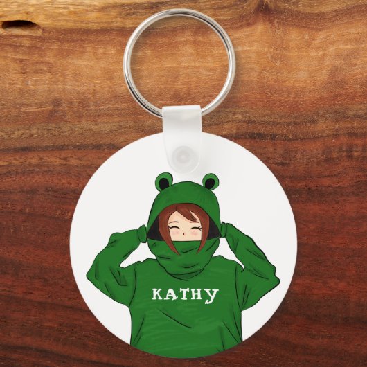 かわいいガールウィンググリーンカエルフード付スケッチ キーホルダー (裏面)