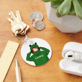 かわいいガールウィンググリーンカエルフード付スケッチ キーホルダー