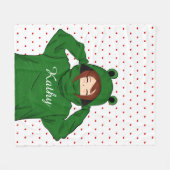 かわいいガールウィンググリーンカエルフード付スケッチ フリースブランケット (正面(横))