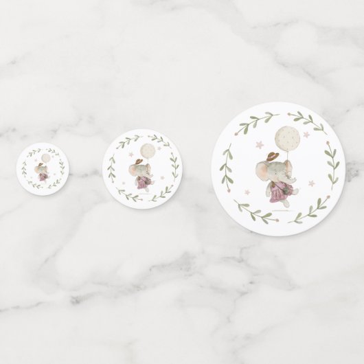 かわいいガールエレファントボタニカルフローラボホベビー コンフェッティ (正面)