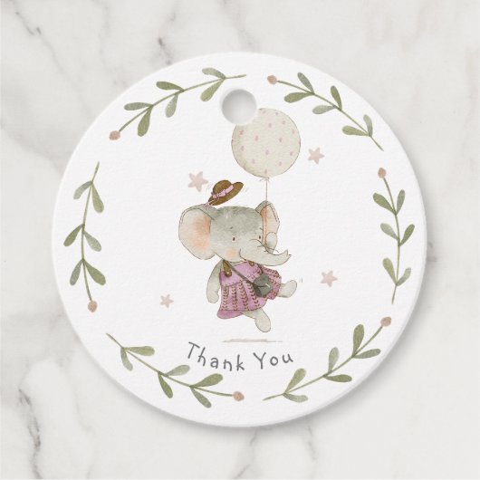 かわいいガールエレファントボタニカルフローラボホベビー フェイバータグ (正面)