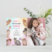 かわいいガールキャットポーティ動物の誕生日写真 招待状 (スタンド正面)