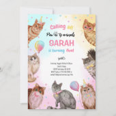 かわいいガールキャットポーティ動物誕生日 招待状 (正面)