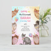 かわいいガールキャットポーティ動物誕生日 招待状 (スタンド正面)