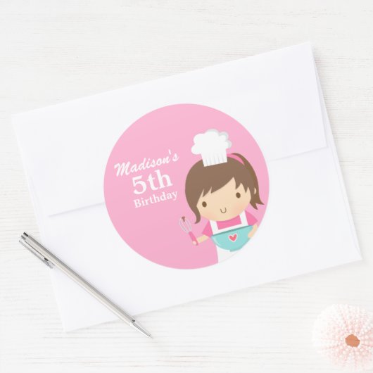 かわいいガールシェフ料理ベーキング誕生日パーティー ラウンドシール (封筒)