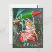 かわいいガールスイングボトルロケットファイクラッカー ポストカード (正面/裏面)