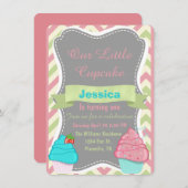 かわいいガールズカップケーキ誕生日招待状招待 招待状 (正面/裏面)