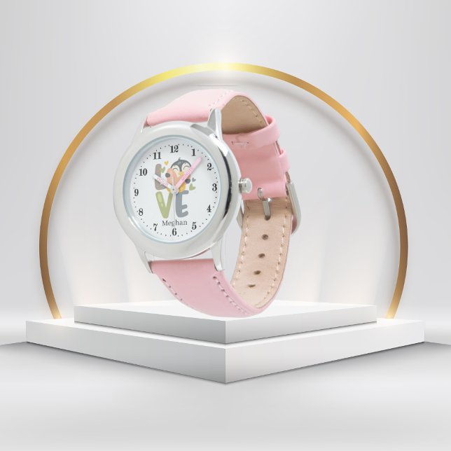 かわいいガールズペンギン愛好家の名前を追加 腕時計 (クリエイターアップロード済み)