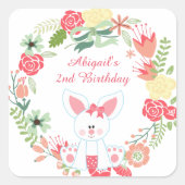 かわいいガールバニーとフラワーかわいらしリース誕生日 スクエアシール (正面)