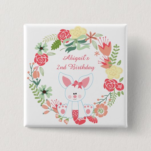 かわいいガールバニーとリース誕生日ボタン 缶バッジ (正面)