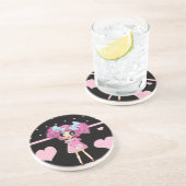 かわいいガールピンキップブラックピンクハート コースター (側面)