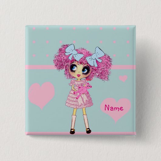 かわいいガールピンキーパステルブルー 缶バッジ (正面)