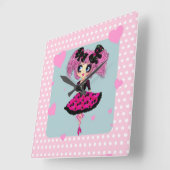 かわいいガールピンキープロムプリンセス スクエア壁時計 (傾斜)