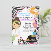 かわいいガールピンクゼブラスパパーティの招待状 招待状 (スタンド正面)