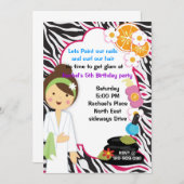 かわいいガールピンクゼブラスパパーティの招待状 招待状 (正面/裏面)