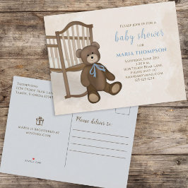 かわいいガールピンクヴィンテージクラシック子供部屋テディベア 案内ポストカード