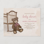 かわいいガールピンクヴィンテージクラシック子供部屋テディベア 案内ポストカード (正面)