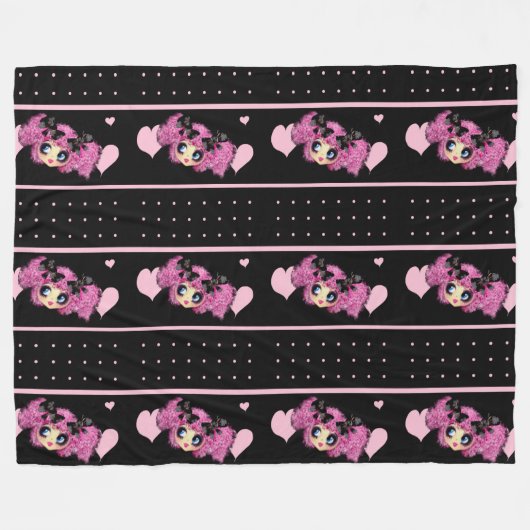 かわいいガールピンクP -トレンディーブラックピンクハート フリースブランケット (正面(横))