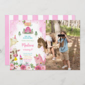 かわいいガールファーム誕生日写真 招待状 (正面/裏面)