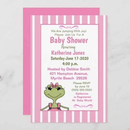 かわいいガールフロージベビースシャワー招待状 招待状 (正面/裏面)