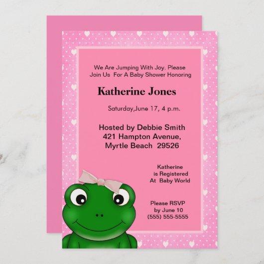 かわいいガールフロージベビースシャワー招待状 招待状 (正面/裏面)