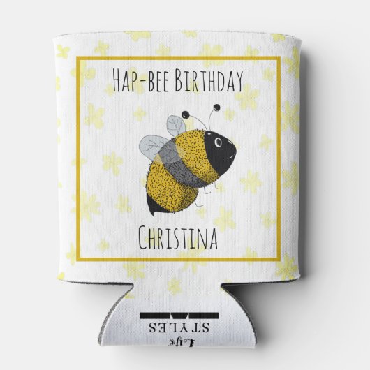 かわいいキイロスズメバチ 黄色と黒 | HapBee 誕生日 缶クーラー (裏面)