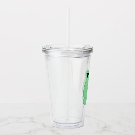 かわいいキウイのスマートフォンを持つフクロクガエル アクリルタンブラー (右)