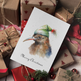 かわいいキウイの鳥がクリスマスのエルフの帽子をかぶったカスタムカード シーズンカード