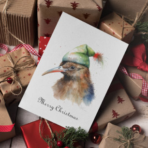 かわいいキウイの鳥がクリスマスのエルフの帽子をかぶったカスタムカード シーズンカード