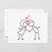 かわいいキスをするカップルとハートラブカード (正面/裏面)