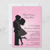 かわいいキスをする妊婦さんがラブベビーシャワー 招待状 (正面)