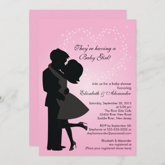 かわいいキスをする妊婦さんがラブベビーシャワー 招待状 (正面/裏面)