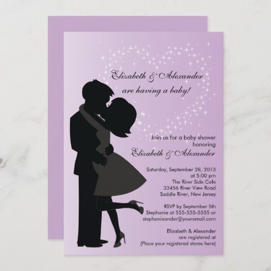 かわいいキスをする妊婦さんがラブベビーシャワー 招待状 (正面/裏面)