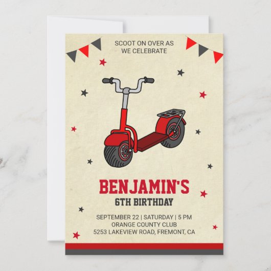 かわいいキックスクーターの子供の誕生日パーティー招待状 招待状 (正面)