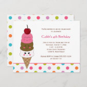 かわいいキッズかわいいアイスクリームパーティー 招待状 (正面/裏面)