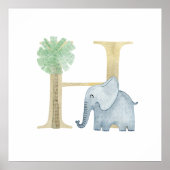 かわいいキッズアニマルエレファントモノグラムH子供部屋 ポスター (正面)