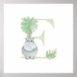 かわいいキッズアニマルヒッポモノグラムE子供部屋 ポスター