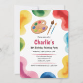 かわいいキッズアート絵を描パーティーの誕生日パーティー 招待状 (正面)
