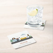 かわいいキッズアーバンシティ車の道路街並み スクエアペーパーコースター (インサイチュ)