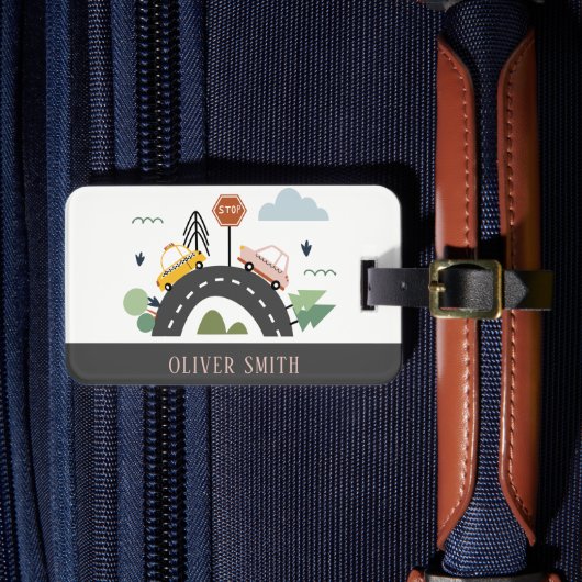 かわいいキッズアーバンシティ車の道路街並み ラゲッジタグ (正面インサイチュ4)