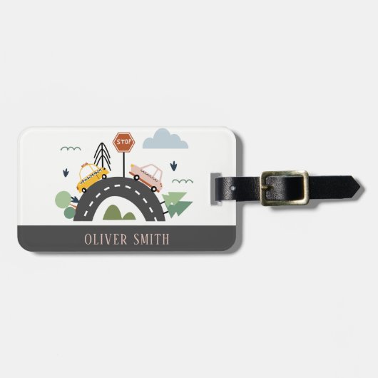 かわいいキッズアーバンシティ車の道路街並み ラゲッジタグ (正面横)