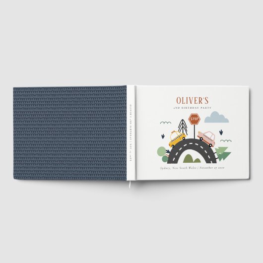 かわいいキッズアーバン車の道路任意の年齢誕生日 ゲストブック (全面)