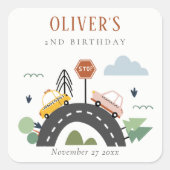かわいいキッズアーバン車の道路任意の年齢誕生日 スクエアシール (正面)